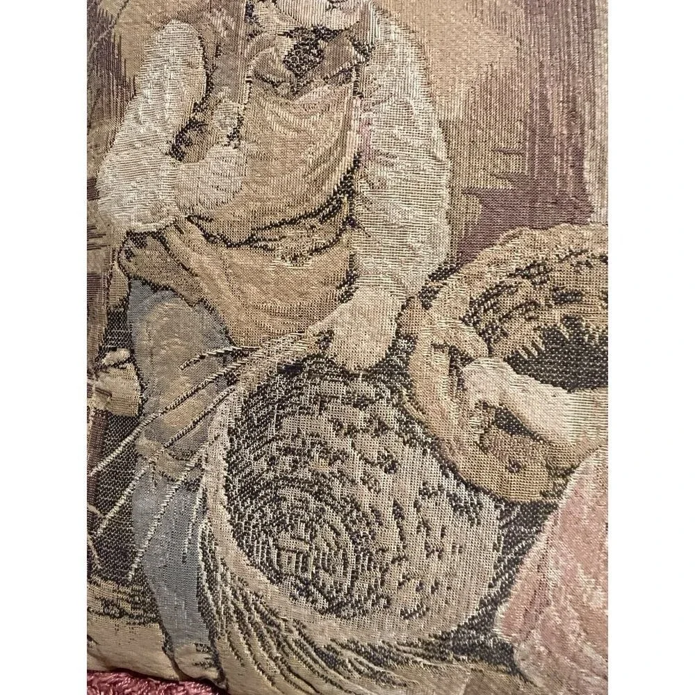 Antique FRENCH TAPESTRY w/‎ LITTLE GIRL TAKING BROKEN BASKET to the BASKET MAKER